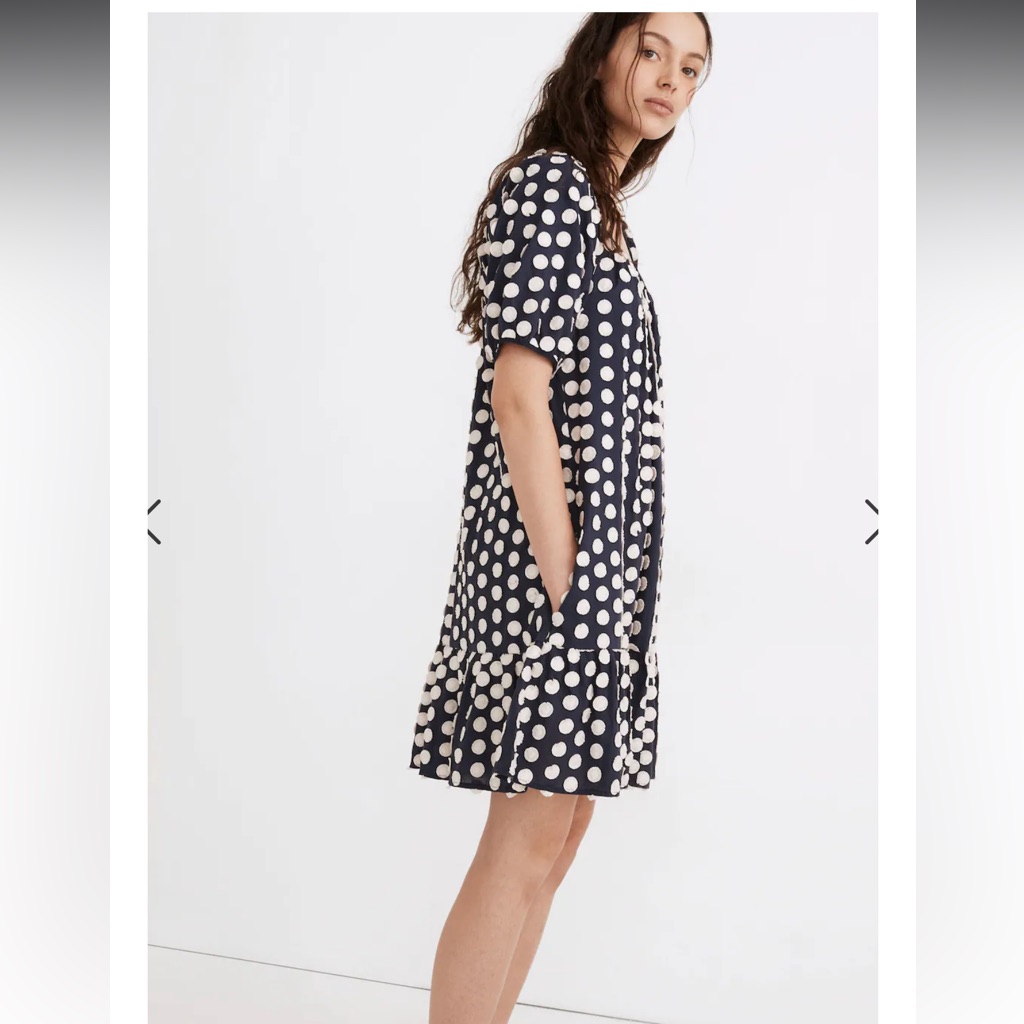 Madewell Shirred Ruffle-Hem Mini Dress In Textural Dot - Xl